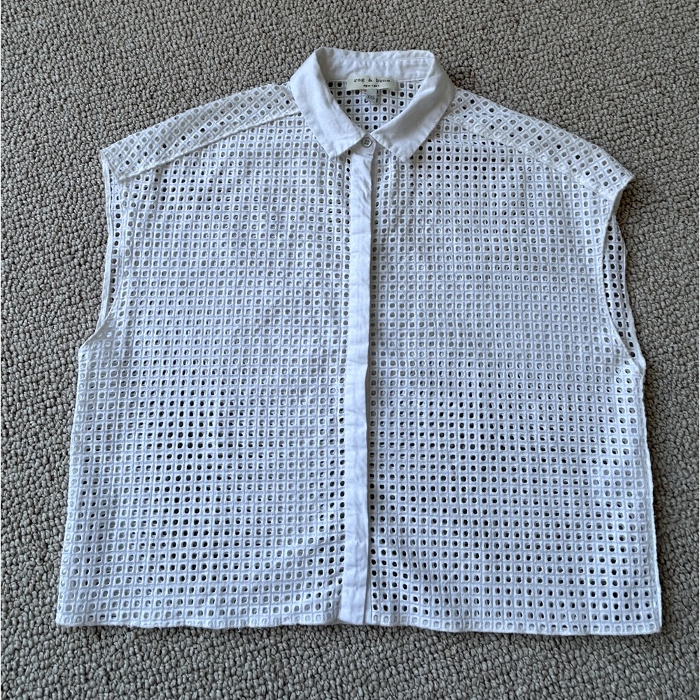 Rag & Bone Boxy Cropped Open Knit Button Down White XXS